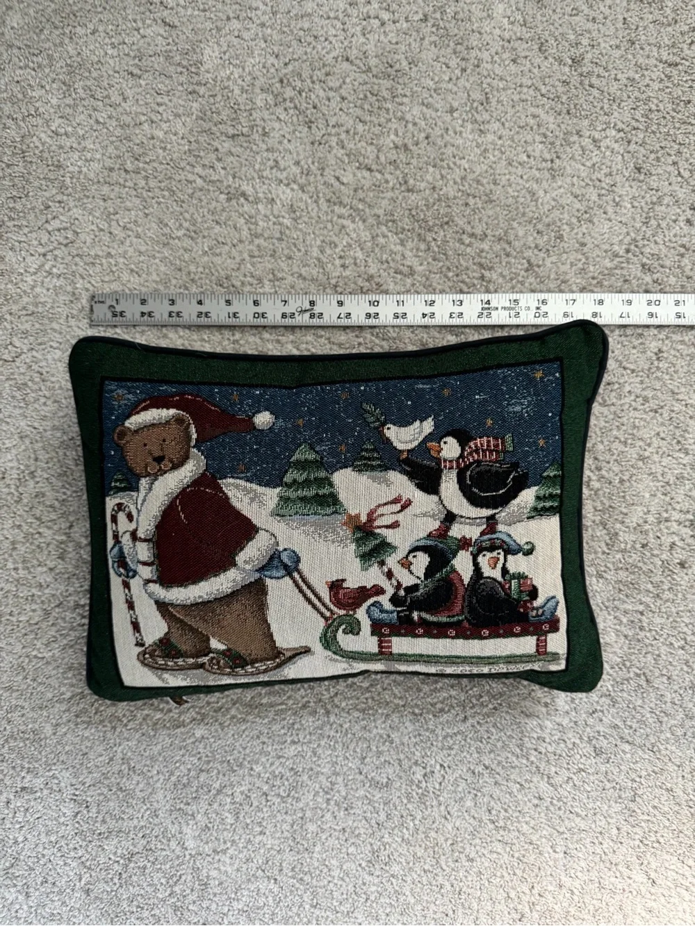 Holiday Tapestry Bear & Penguins Decorative Throw Pillow